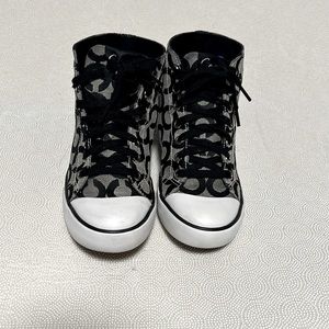 Coach Cardinal Hightop Sneakers Size 6.5 Black Signature C Jacquard